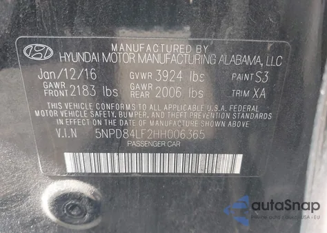 2017 Hyundai Elantra Se from USA, damaged, VIN 5NPD84LF2HH006365